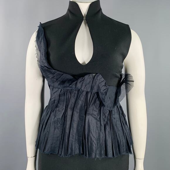 BRIONI Size L Black Mercerized Cotton Ruffled Open Back Cocktail Dress - Picture 2 of 9